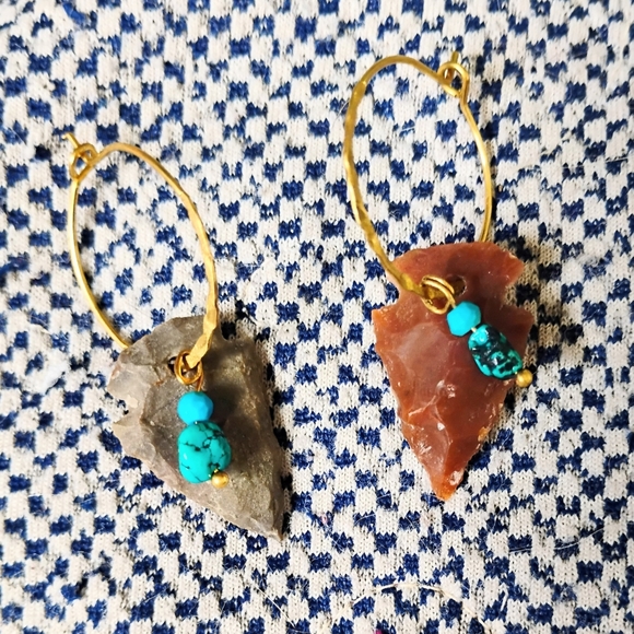 Handmade Jewelry - SOLD! Handmade Arrowhead And Turquoise Charm Hoops